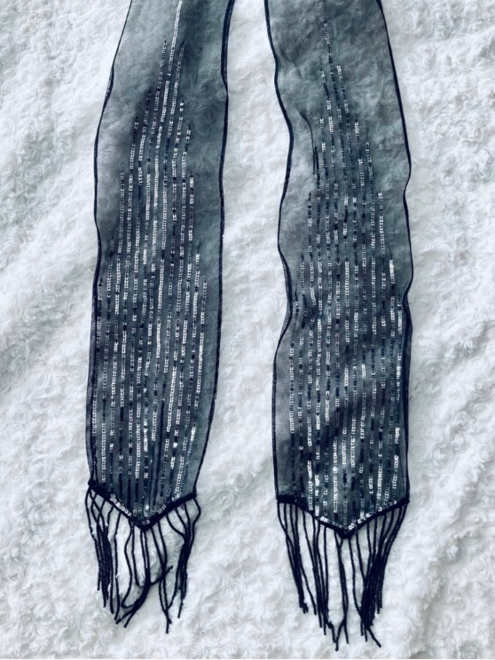 TED BAKER Elegant Embellished Fringe Scarf